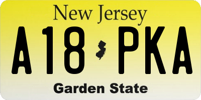 NJ license plate A18PKA