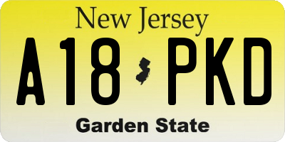 NJ license plate A18PKD