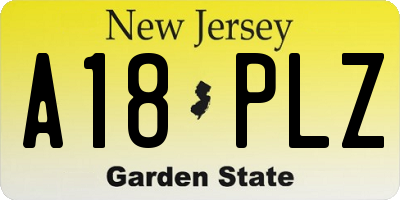 NJ license plate A18PLZ