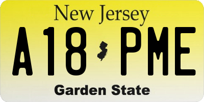 NJ license plate A18PME