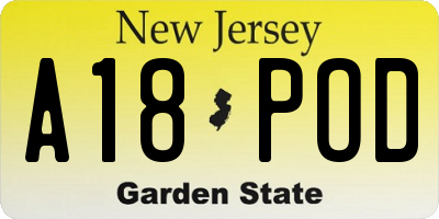 NJ license plate A18POD