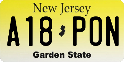 NJ license plate A18PON