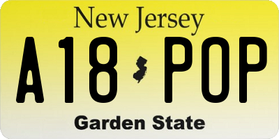 NJ license plate A18POP