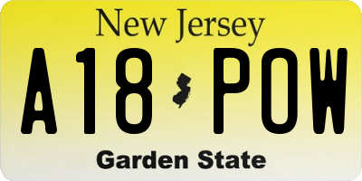 NJ license plate A18POW