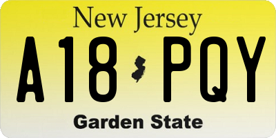 NJ license plate A18PQY