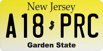 NJ license plate A18PRC