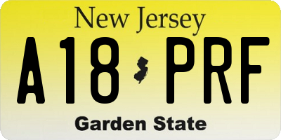 NJ license plate A18PRF