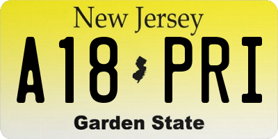 NJ license plate A18PRI