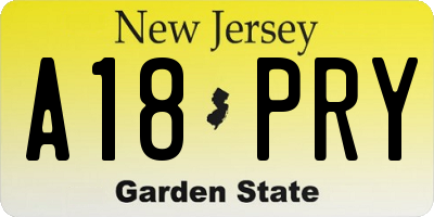 NJ license plate A18PRY