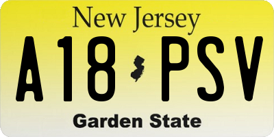 NJ license plate A18PSV