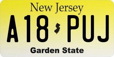 NJ license plate A18PUJ