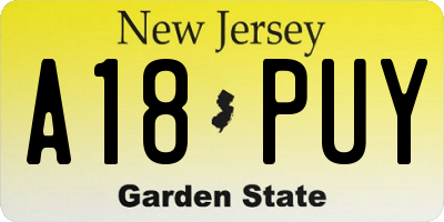NJ license plate A18PUY