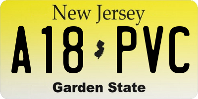 NJ license plate A18PVC