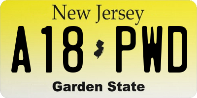 NJ license plate A18PWD