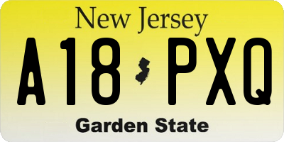 NJ license plate A18PXQ