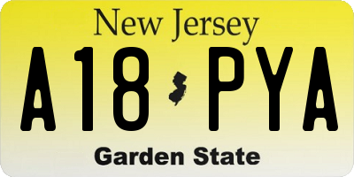 NJ license plate A18PYA