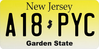 NJ license plate A18PYC