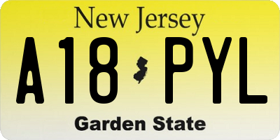 NJ license plate A18PYL