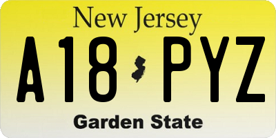 NJ license plate A18PYZ