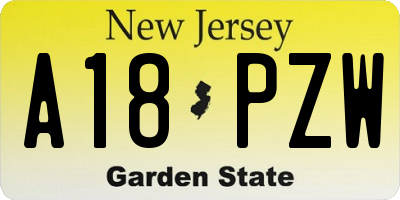 NJ license plate A18PZW