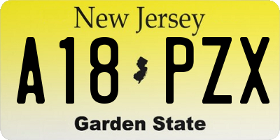 NJ license plate A18PZX