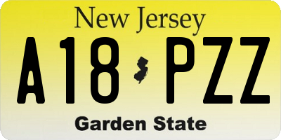 NJ license plate A18PZZ