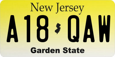 NJ license plate A18QAW