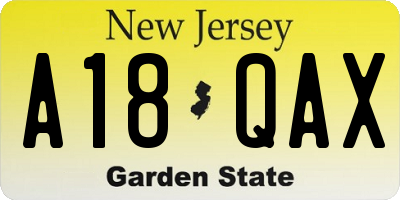 NJ license plate A18QAX