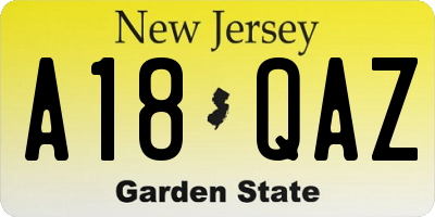 NJ license plate A18QAZ