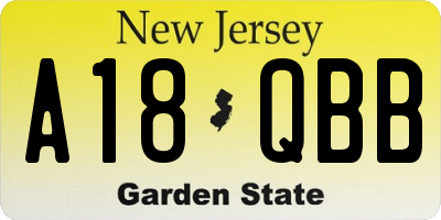 NJ license plate A18QBB