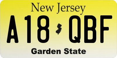 NJ license plate A18QBF