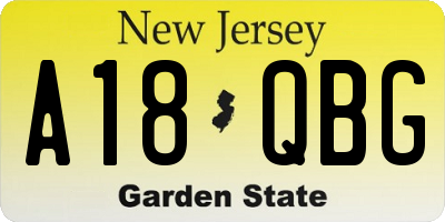 NJ license plate A18QBG