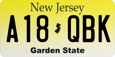 NJ license plate A18QBK