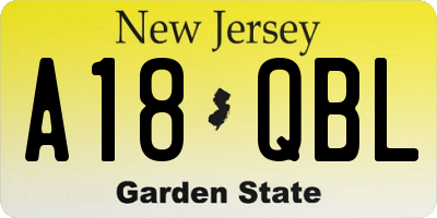 NJ license plate A18QBL