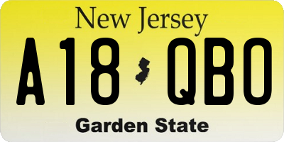 NJ license plate A18QBO