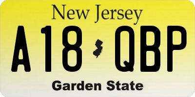 NJ license plate A18QBP