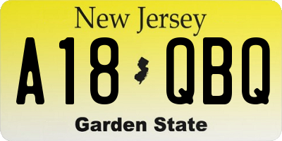 NJ license plate A18QBQ