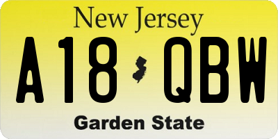 NJ license plate A18QBW