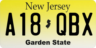 NJ license plate A18QBX
