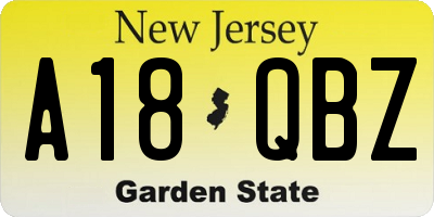 NJ license plate A18QBZ