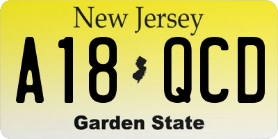 NJ license plate A18QCD