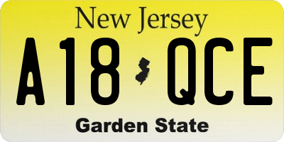 NJ license plate A18QCE