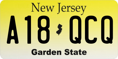 NJ license plate A18QCQ