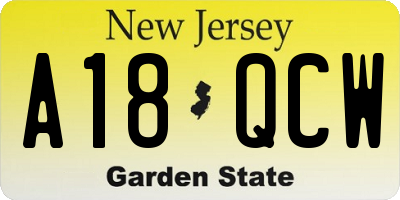 NJ license plate A18QCW
