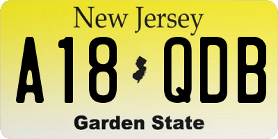 NJ license plate A18QDB