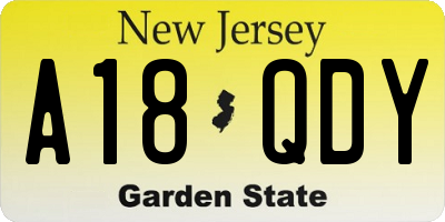 NJ license plate A18QDY