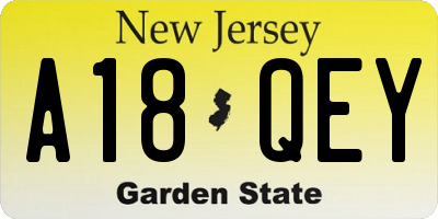 NJ license plate A18QEY