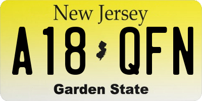 NJ license plate A18QFN