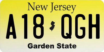 NJ license plate A18QGH