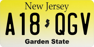 NJ license plate A18QGV